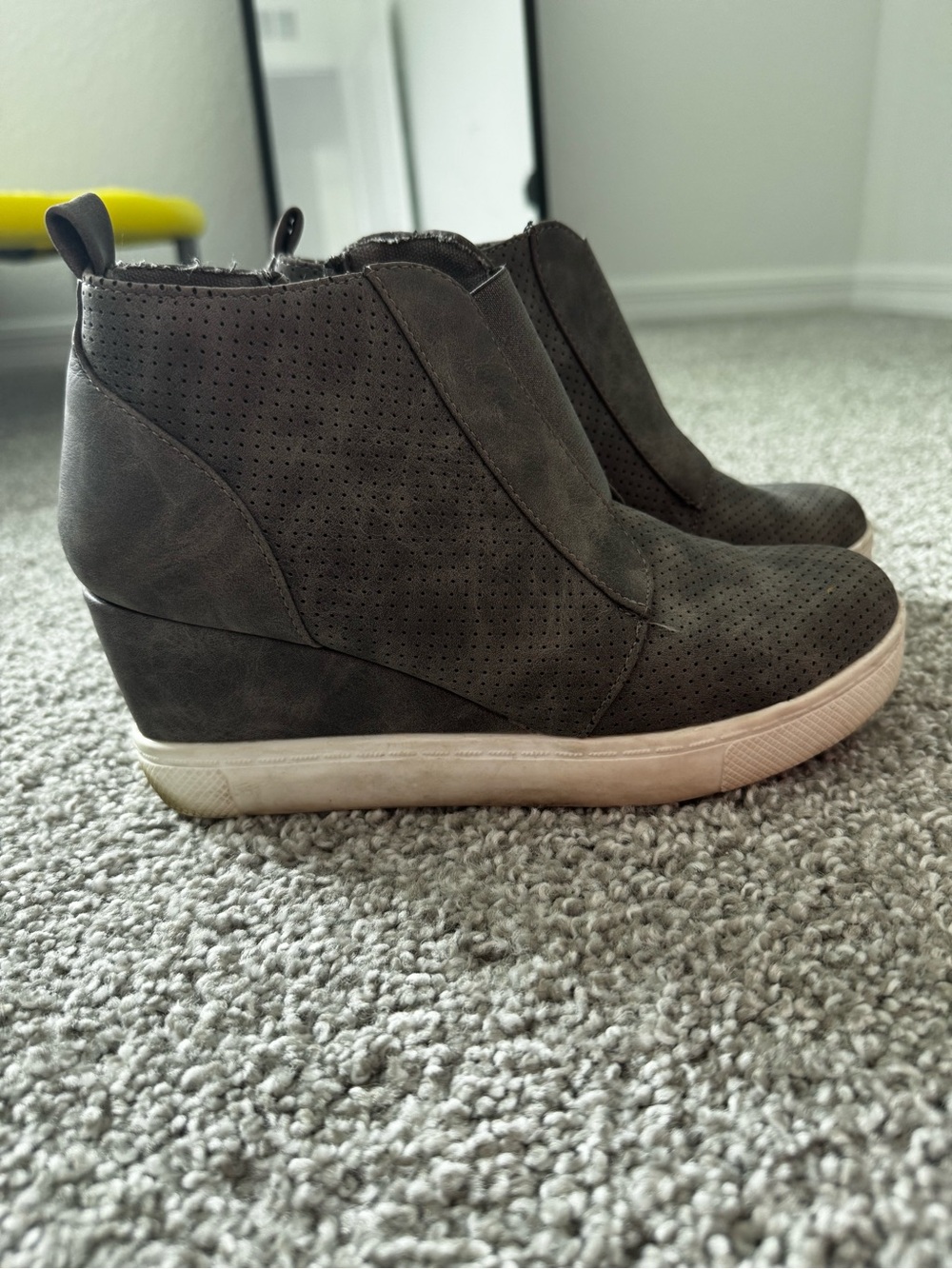 Perforated Wedge Sneaker Booties in Charcoal
